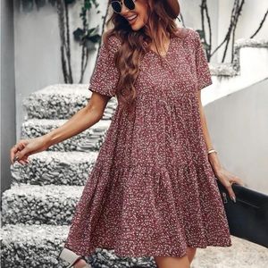 Ditsy Floral Ruffle Hem Smock Dress